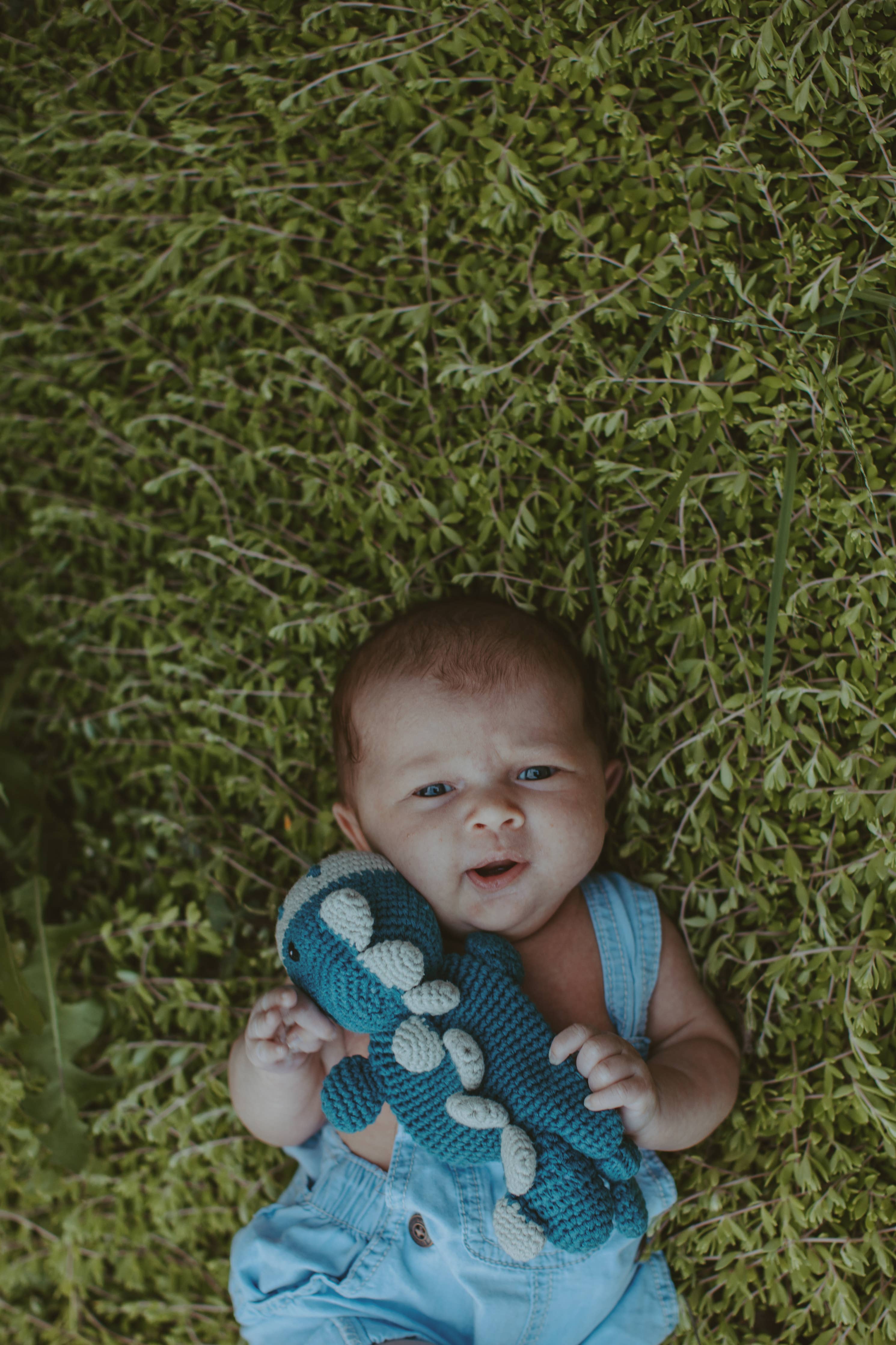 Crochet Baby Toy Dinosaur comforter teal