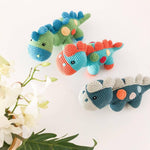 Load image into Gallery viewer, Crochet 2 in 1 Pull along toy dinosaur steggi Petrol blue
