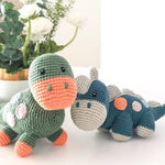 Load image into Gallery viewer, Crochet 2 in 1 Pull along toy dinosaur steggi Petrol blue

