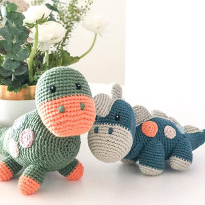 Crochet 2 in 1 Pull along toy dinosaur steggi Petrol blue