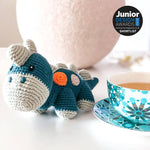 Load image into Gallery viewer, Crochet 2 in 1 Pull along toy dinosaur steggi Petrol blue
