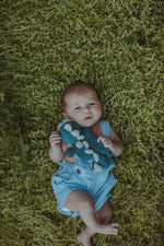 Load image into Gallery viewer, Crochet Baby Toy Dinosaur comforter petrol blue
