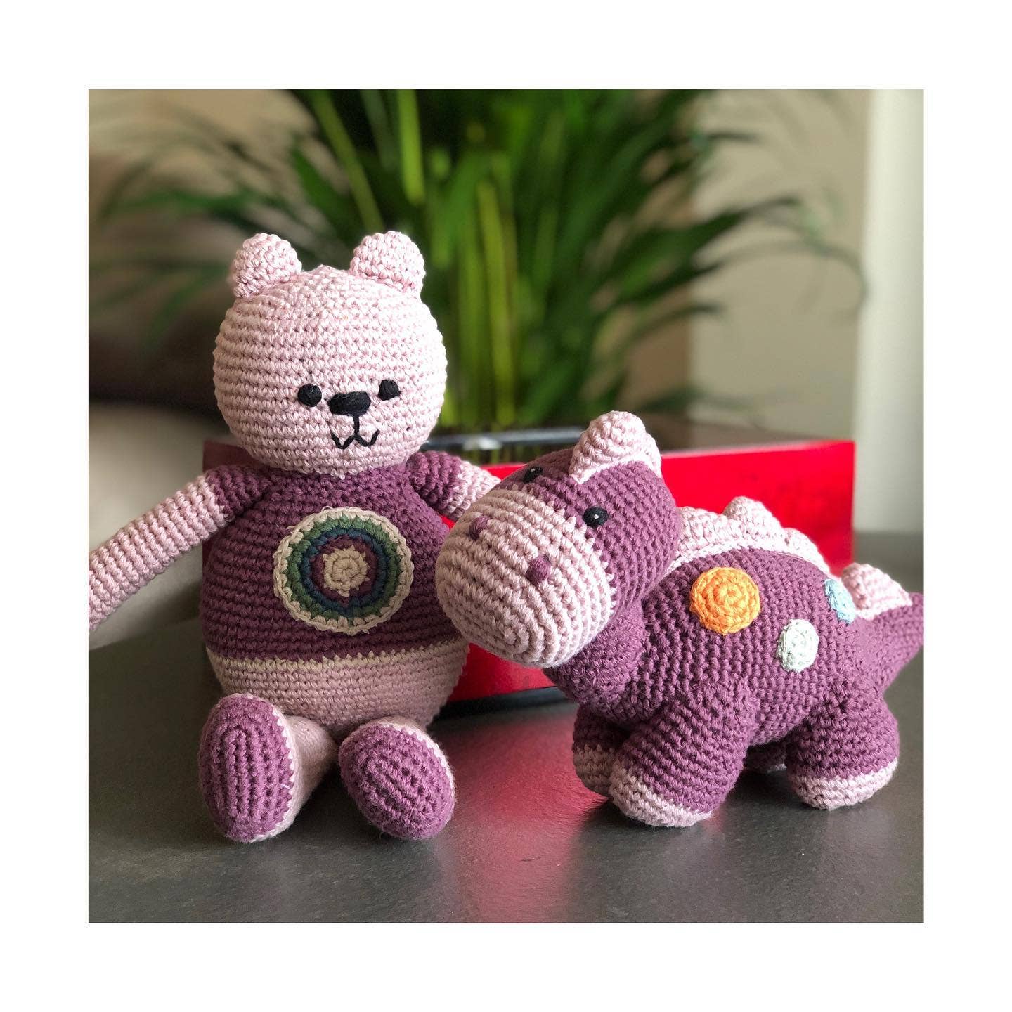 Crochet Baby Toy Dinosaur rattle-steggi soft purple