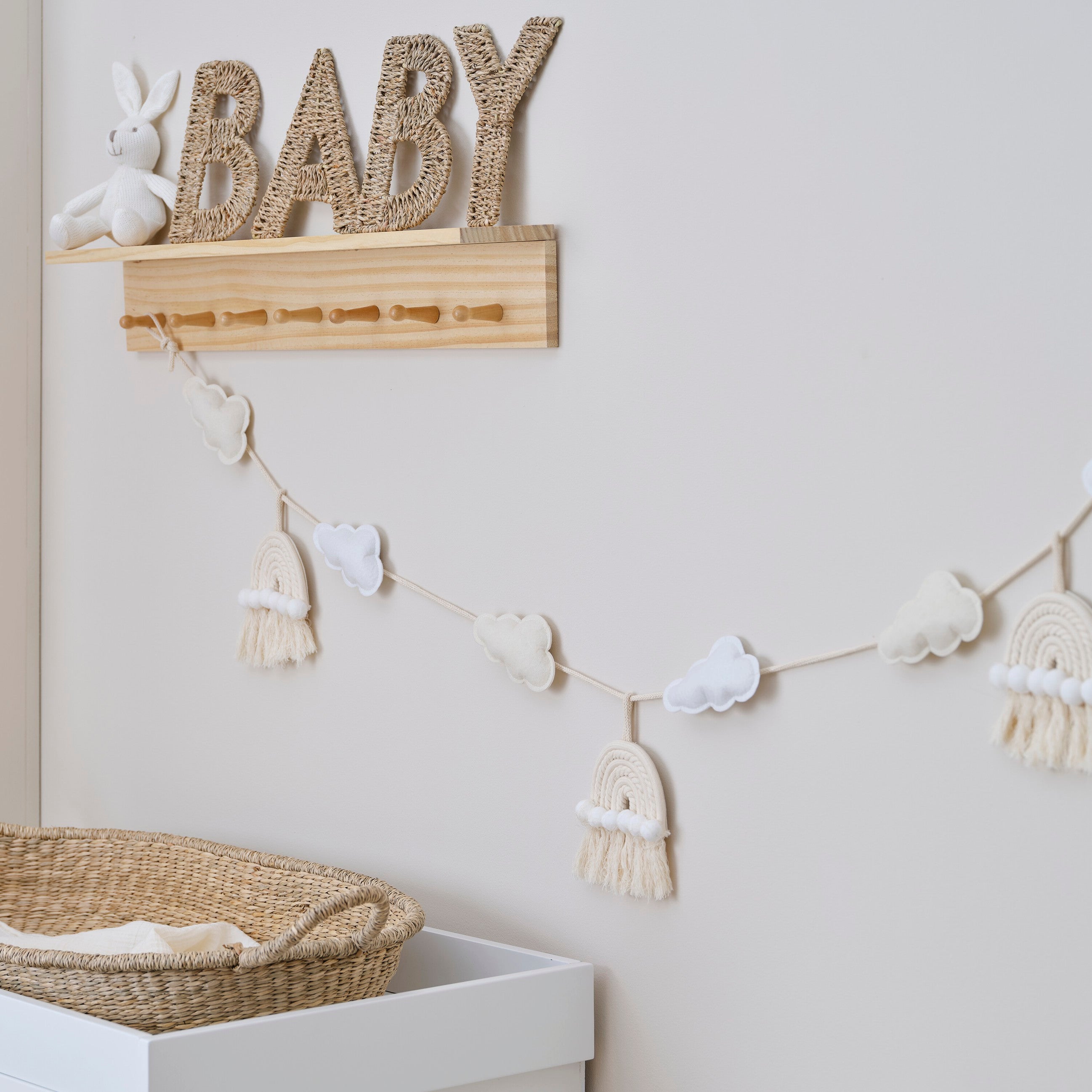 Macrame rainbow and cloud bunting