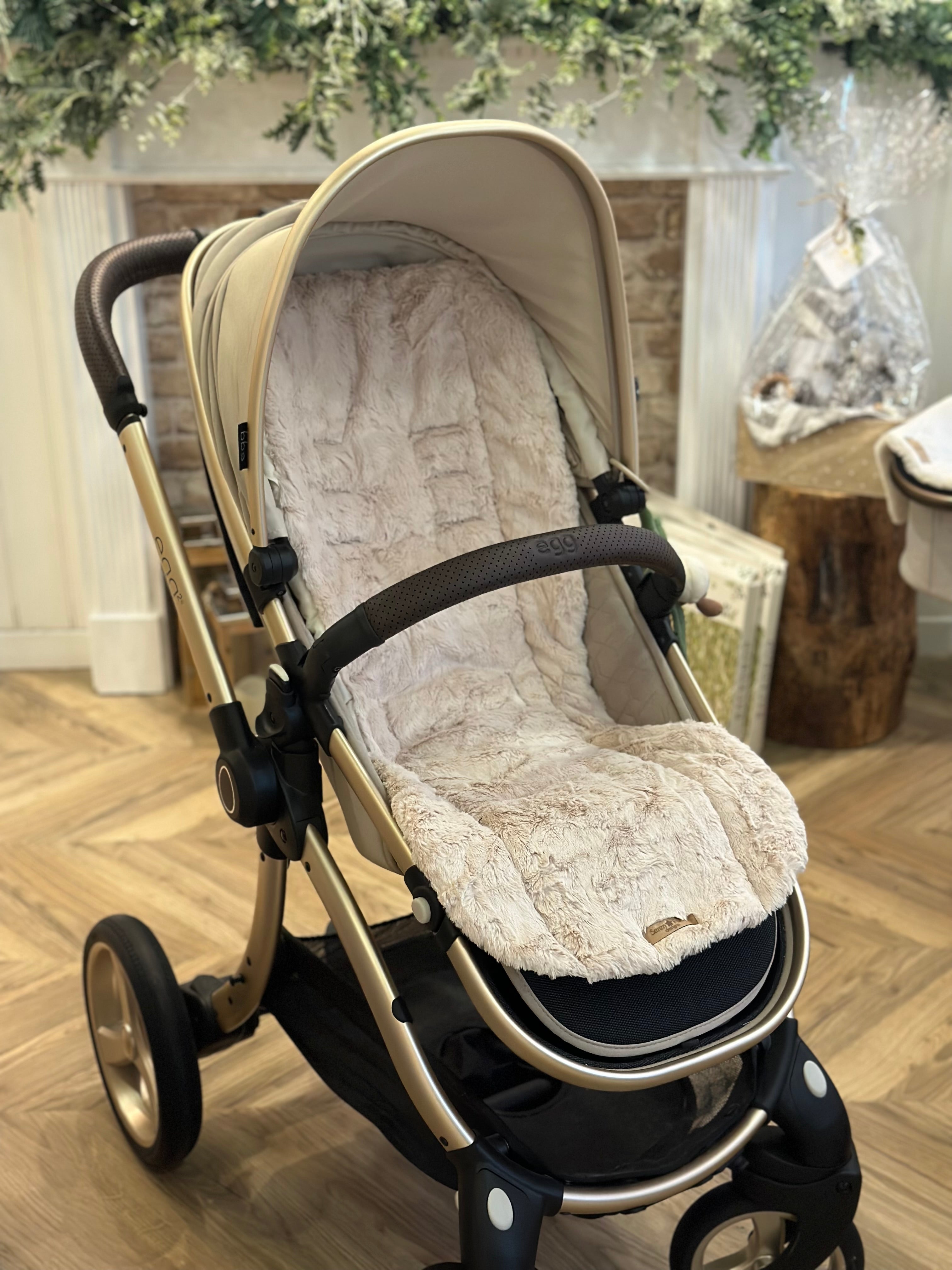 Beige fur buggy/pram liner