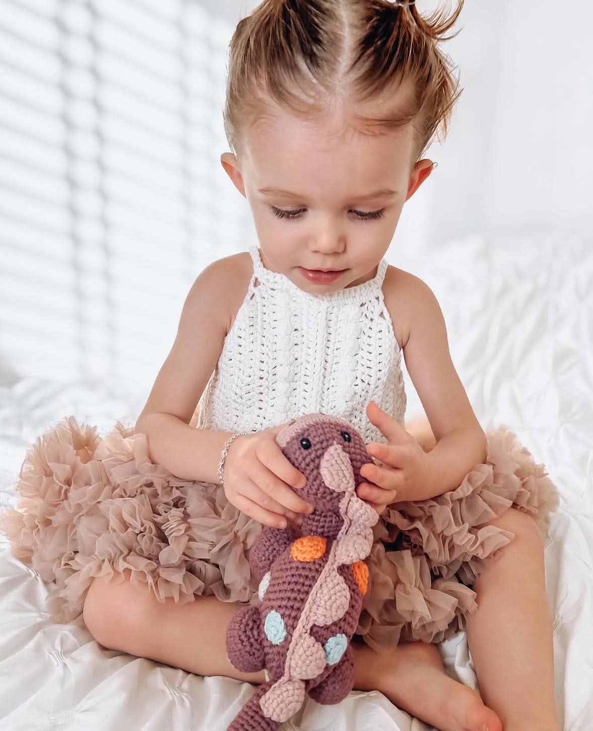Crochet Baby Toy Dinosaur rattle-steggi soft purple