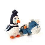 Load image into Gallery viewer, Crochet 2 in 1 Pull along toy dinosaur steggi Petrol blue
