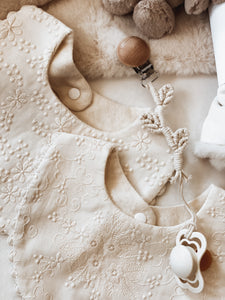 Fancy Dainty floral ivory embroidered bib