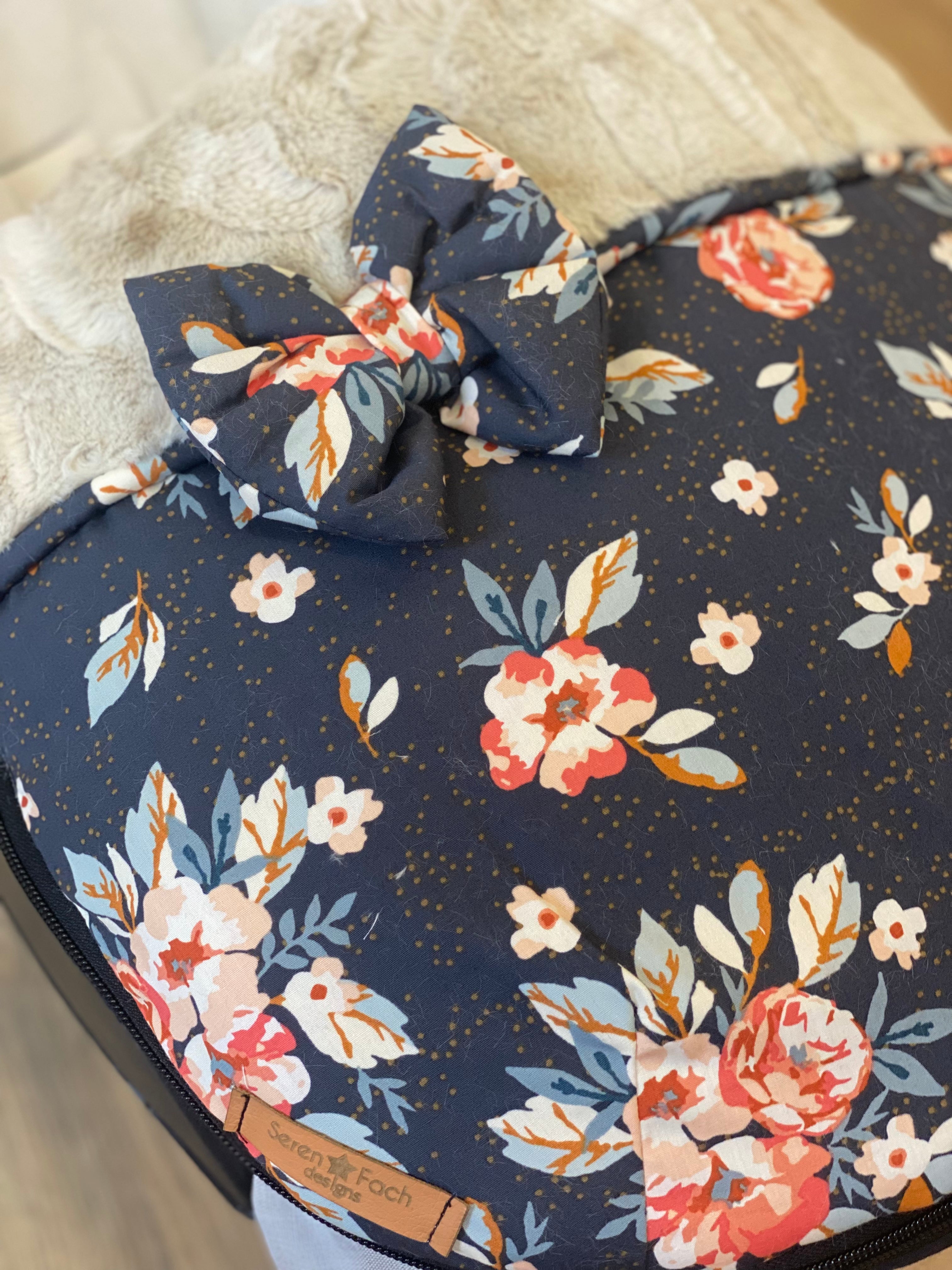 Navy and cream floral Carseat cosytoes