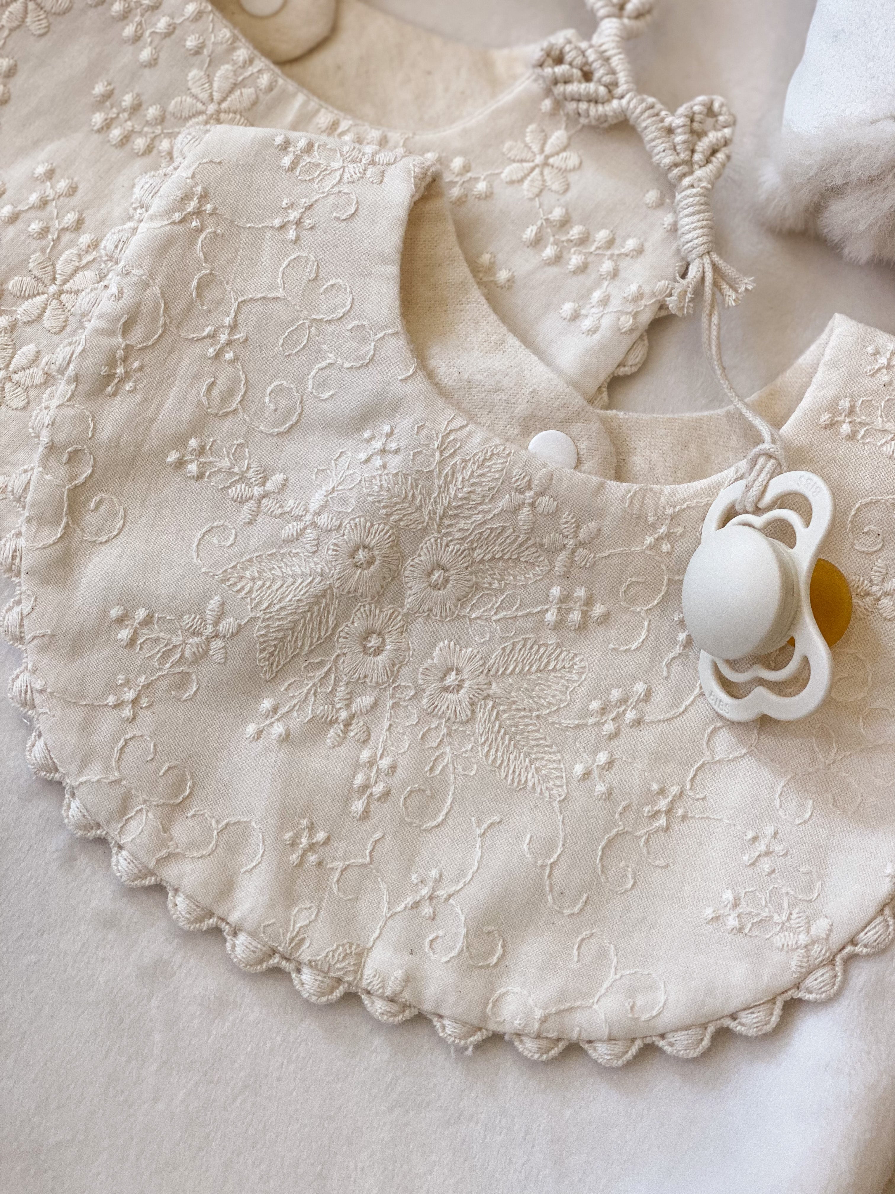 Fancy floral Ivory embroidered Bib