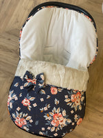 Load image into Gallery viewer, Navy and cream floral Carseat cosytoes
