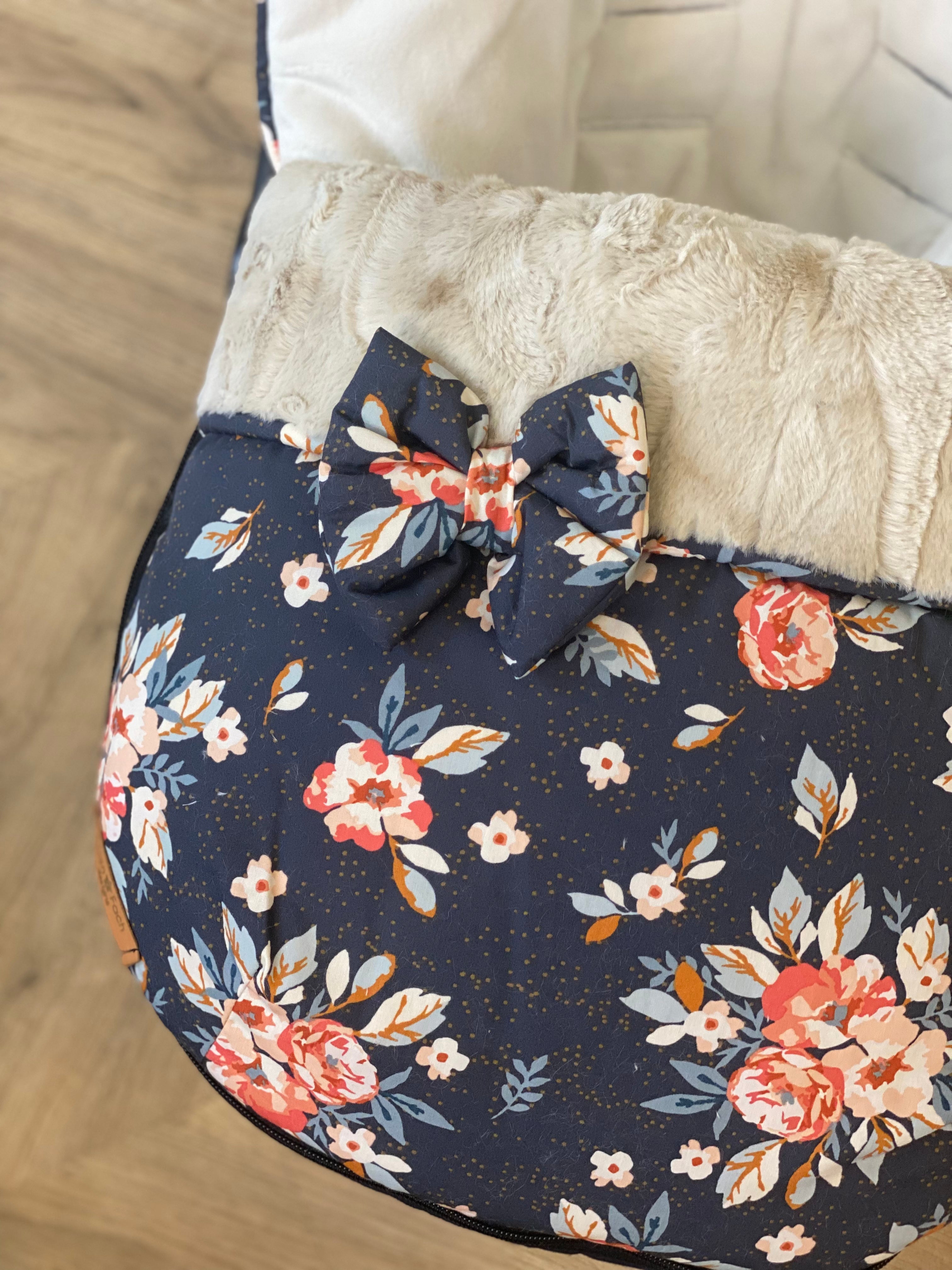 Navy and cream floral Carseat cosytoes